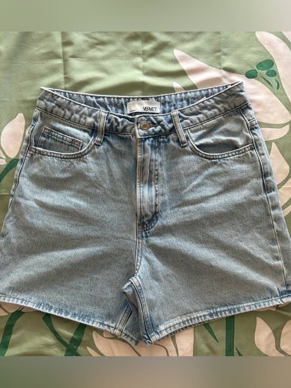 VERVET by Flying Monkey Light Wash High-Rise Denim Shorts